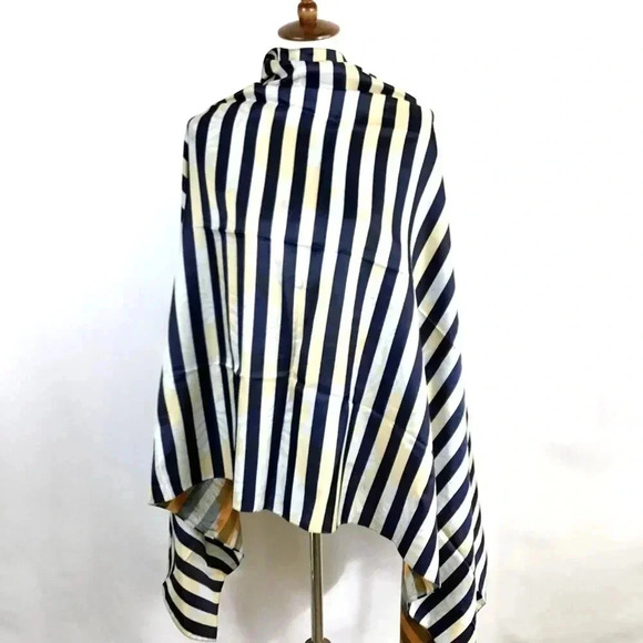 Mango Scarf Reversible Satin Large Rectangular Navy Stripe Orange Floral Dupatta - Picture 4 of 10